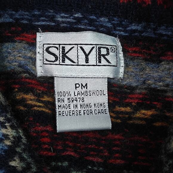 Vintage Skyr Fair Isle Button Front Cardigan Sweater Lambswool Stripe Collar PM - Picture 3 of 4